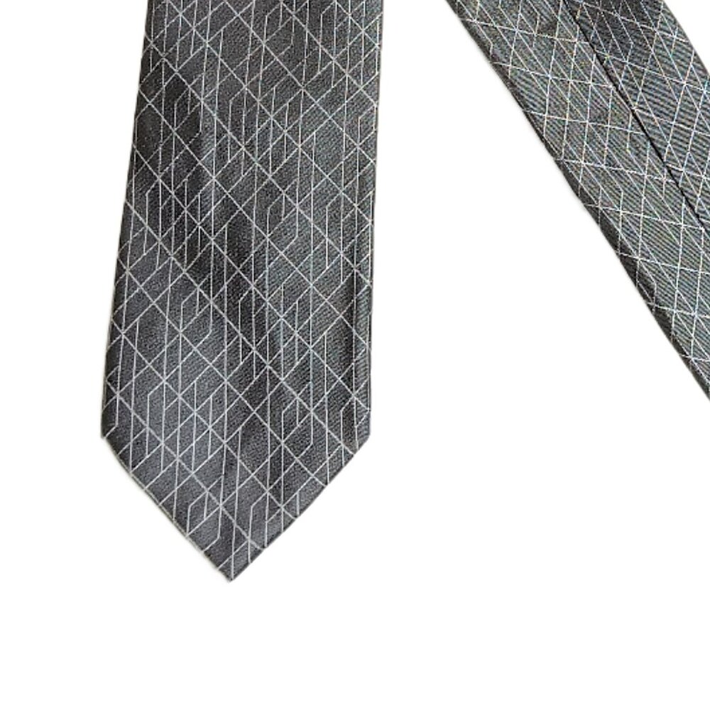 Calvin Klein Silk Tie Men’s 60” Gray Geometric Preppy Corpcore Classic New